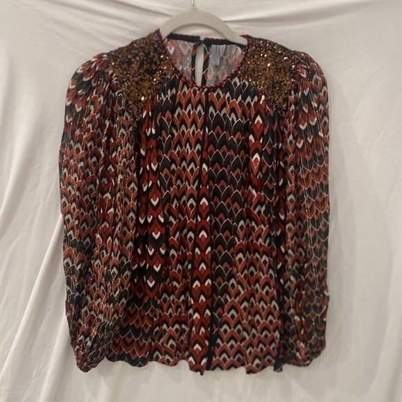 Anthro X Blank London graphic blouse with sequins sz xs - Picture 5 of 9